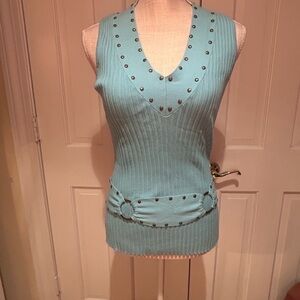 Tracy M Studded V-Neck Tank Top - Light Blue. NWOT